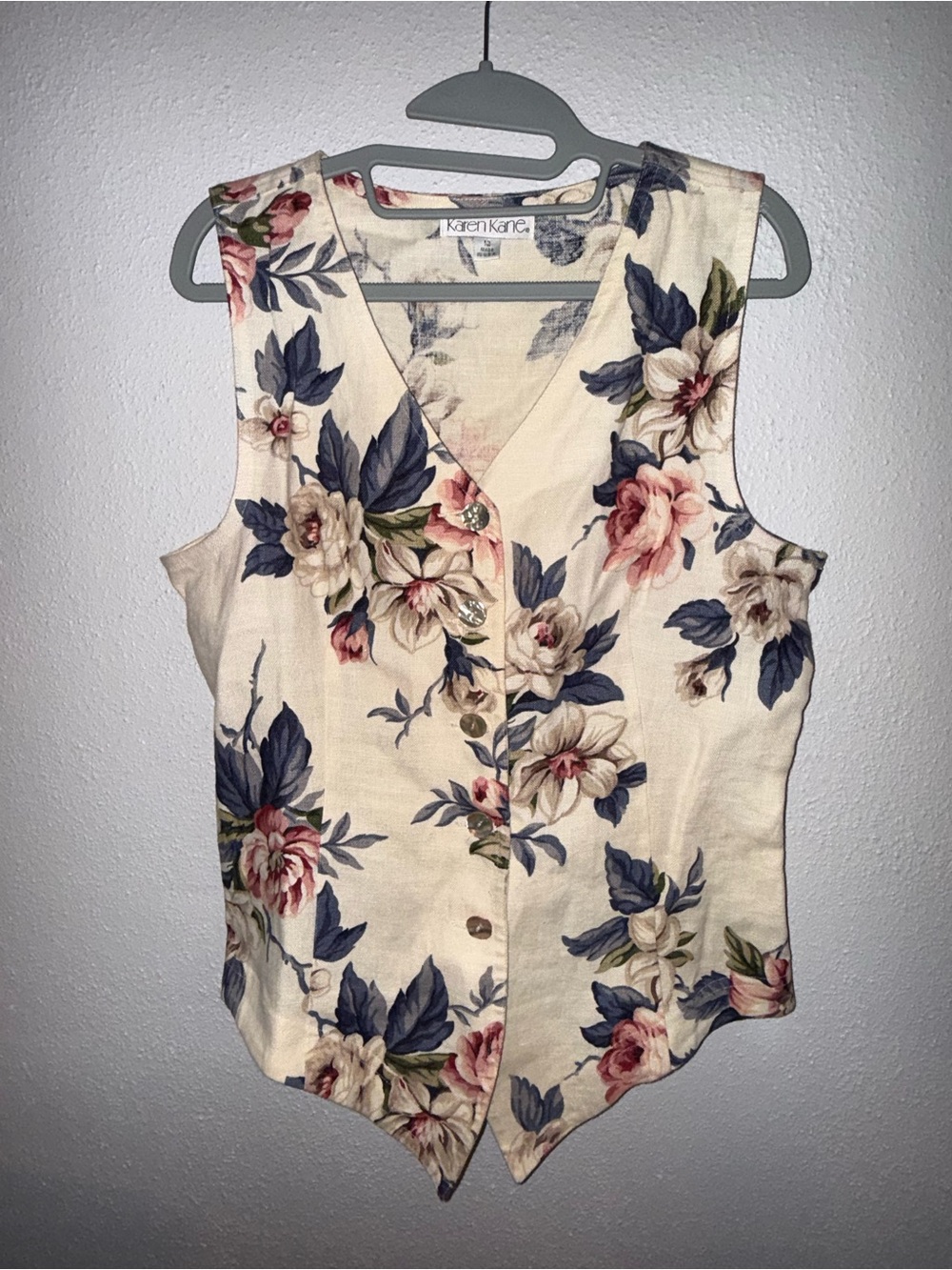 Karen Kane Cream Floral Button-Front Vest